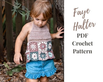 Faye Halter, Simple crochet halter top for little girls, crochet top for toddler pattern, boho baby crochet pdf pattern