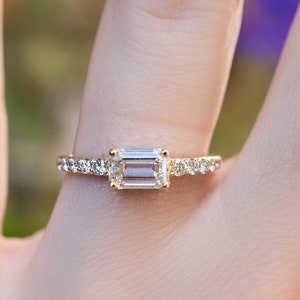 East West Emerald Cut Recycled Diamond Ring