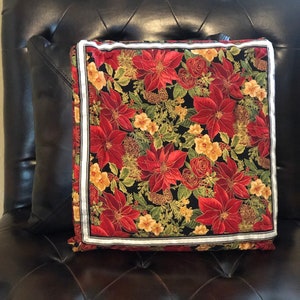 Poinsettia Pillow Blanket with Red Sparkle Fleece