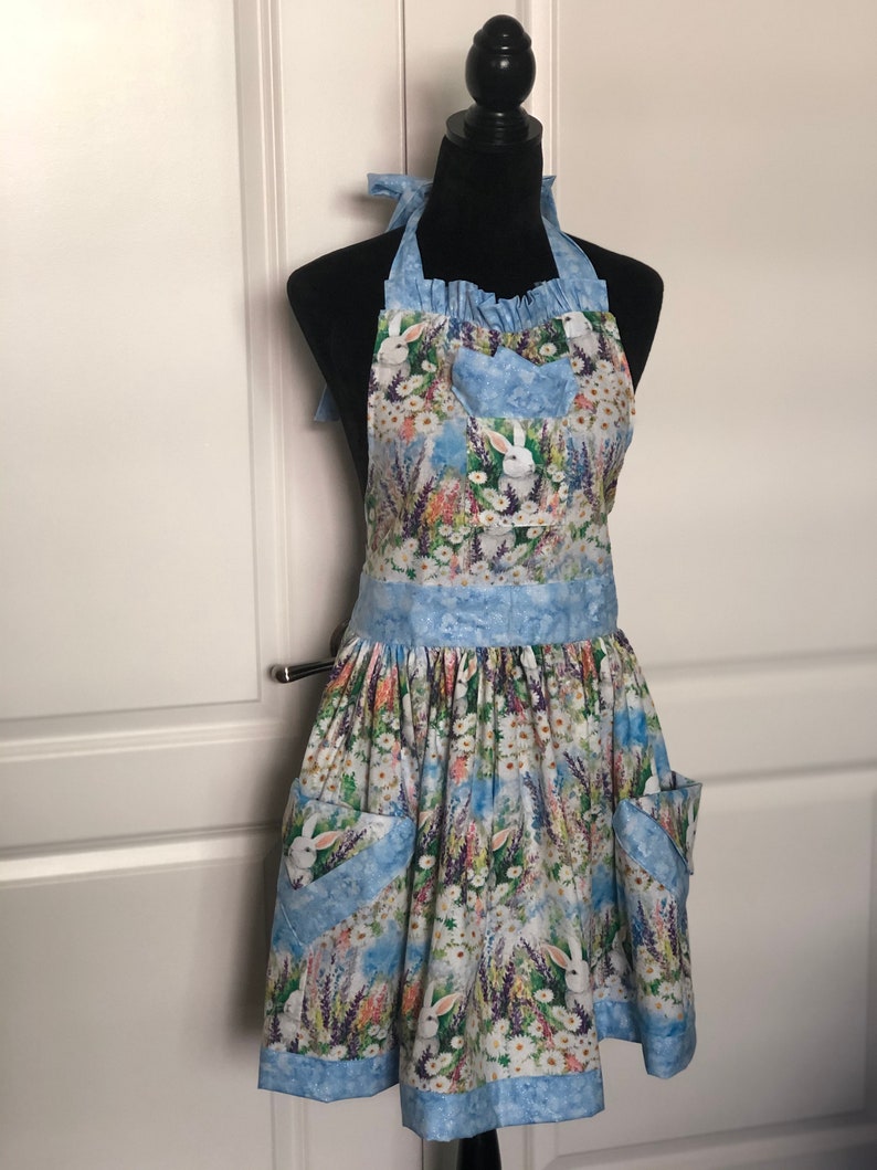 Sky Blue Bunnies Vintage Styled Apron