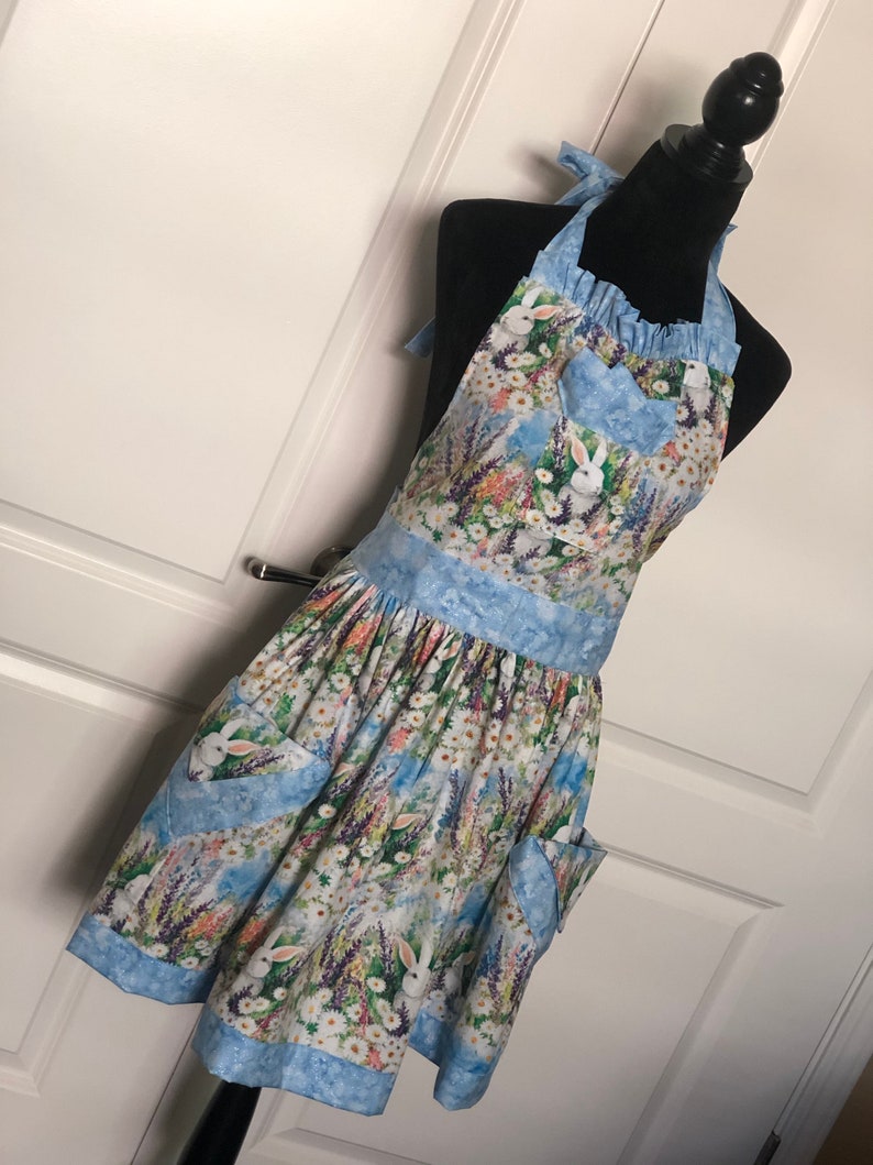Sky Blue Bunnies Vintage Styled Apron