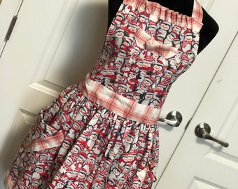 Plaid Penguins Vintage Inspired Apron