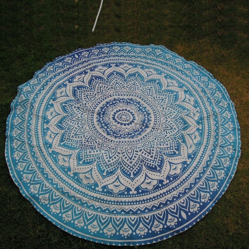 Indian Elephant Mandala Round Roundie Beach Throw Towel Hippie Yoga Mat Pom Pom