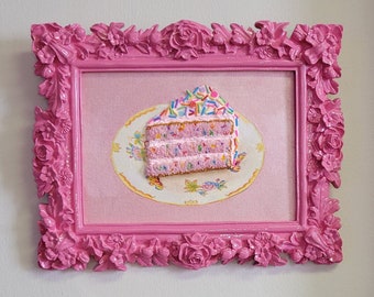 Pink funfetti framed embroidered cake *made to order*