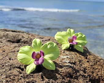 Orchid Hair Clip, Tropical Hair Clip, Beach, Party, Wedding Hair Flower, Bridal Headpiece, Fascinator, Hair Accessories, Hawaiian, Green