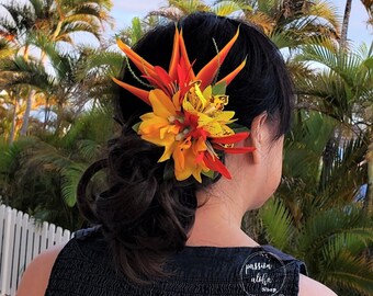 Tropical Hair Clip, Hawaiian Hair Clip, Silk Flower Hair Clip, Bridal Headpiece, Orchid, Bird of Paradise, Pin Up Hair, Flower Fascinator