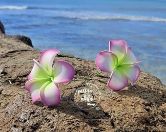 Plumeria Hair Stick, Tropical Flower, Hawaiian Flower Hair Pick, Ear Flower, Hair Bun Stick, Ear Stick, Beach Party, Frangipani, Purple