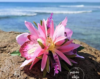 Queen Orchid Hawaiian Flower Hair Clip, Silk Flower Hair Clip, Bridal Headpiece, Tropical Flower Hair Clip, Floral Fascinator Beach Wedding