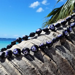 Hawaiian Kukui Nut Lei, Hawaiian Necklace, Beaded Necklace, Kukui Nut Hibiscus Lei, Hand-Painted Flower Lei, Wedding, Graduation, Party,Gift