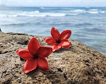 Plumeria Hair Clip, Tropical Hair Clip, Bride Headpiece, Wedding Hair Flower, Bridal Headpiece, Beach, Fascinator, Hawaiian Hair Clip, Red