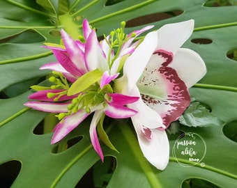 Tropical Hair Clip, Queen Orchid Flower Hair Clip, Silk Flower Hair Clip, Bridal Headpiece,  Hawaiian Flower Hair Clip, Beach Wedding, White