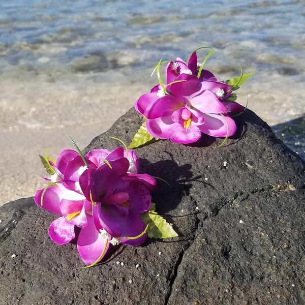 Tropical Hair Clip, Orchid Hair Clip,Bridal Headpiece,Silk Flower Hair Clip,Flower Fascinator,Bridal Hair Piece, Beach Party,Purple,Hawaiian