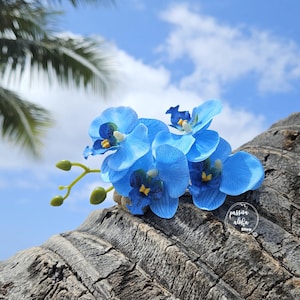 Orchid Hair Clip, Tropical Hair Clip, Silk Flower Hair Clip, Hawaiian Flower Hair Clip, Bridal Headpiece Hair Accessory, Beach, Wedding,Blue