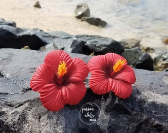 Hibiscus Flower Hair Clip Tropical Hair Clip, Bride Headpiece, Wedding Hair Flower, Bridal Headpiece, Beach Party, Fascinator, Hawaiian, Red