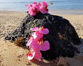 Orchid Hair Clip, Tropical Hair Clip, Silk Flower Hair Clip, Hawaiian Flower Hair Clip, Bridal Headpiece,Hair Accessory, Beach, Wedding,Pink
