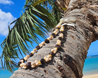 Kukui Nut Lei, Kukui Nut Cowrie & Mongo Seashell Lei, Hawaiian Necklace Seashell Necklace, Birthday Wedding Graduation Party Anniversary Lei