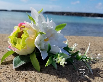 Tropical Hair Clip, Hawaiian Hair Clip, Silk Flower Hair Clip, Flower Fascinator, Pin Up Hair Clip,Wedding, Bridal Headpiece, Gardenia Peony