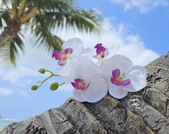 Orchid Hair Clip, Tropical Hair Clip, Silk Flower Hair Clip, Hawaiian Hair Clip, Bridal Headpiece, Hair Accessory, Beach, Wedding, White
