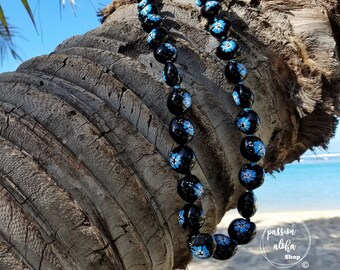 Hawaiian Kukui Nut Lei, Hawaiian Necklace, Hand-Painted Hibiscus Flower Lei, Beaded Necklace, Wedding Lei,Flower Necklace, Party,Team Colors
