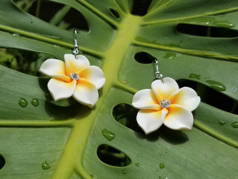 White Flower Earrings Plumeria Hawaiian Jewelry Tropical Etsy