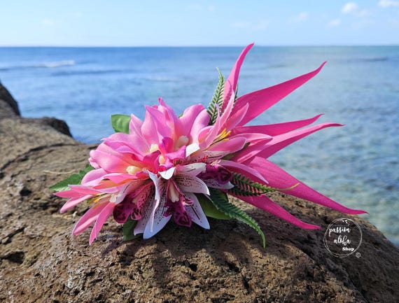 Tropical Hair Clip, Hawaiian Hair Clip, Silk Flower Hair Clip, Bridal Headpiece, Orchid, Bird of Paradise, Pin Up Hair, Flower Fascinator
