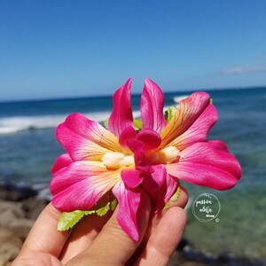 Double Orchid Hair Clip, Tropical Hair Clip, Hawaiian Flower, Fascinator, Silk Flower Hair Clip, Bridal Hair Clip, Beach Party, Pink image 9
