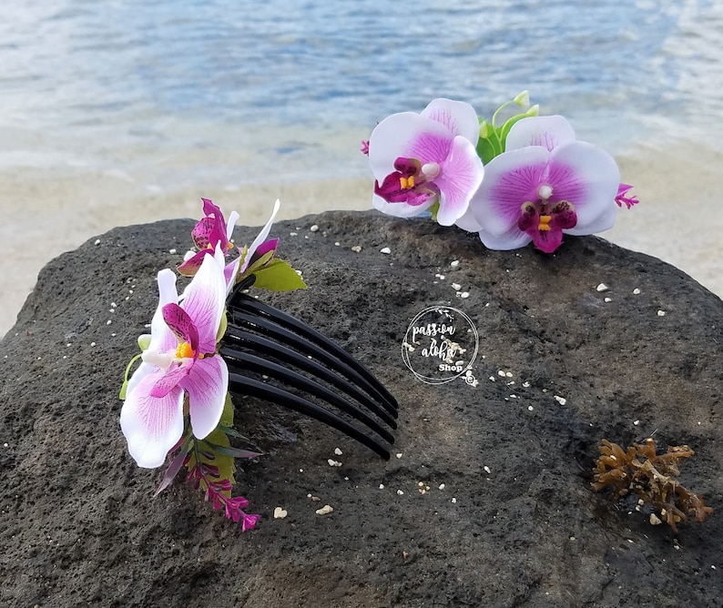 Orchid Hair Comb, Tropical Hair Comb, Hawaiian, Bride Headpiece, Bridesmaid Comb, Bridal, Wedding Hair Comb, Floral, Silk Flower Fascinator bild 2