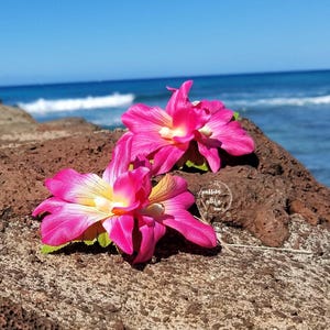 Double Orchid Hair Clip, Tropical Hair Clip, Hawaiian Flower, Fascinator, Silk Flower Hair Clip, Bridal Hair Clip, Beach Party, Pink image 7