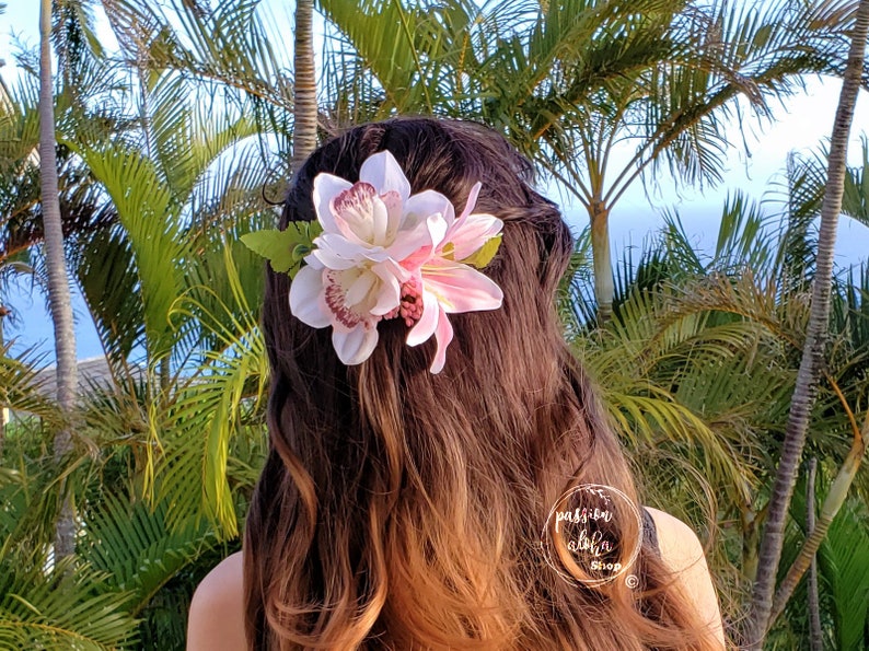 Tropical Hair Clip, Hawaiian Hair Clip, Silk Flower Hair Clip, Bridal Headpiece, Orchid, Lily, Pin Up Hair Flower, Flower Fascinator, Aloha image 10