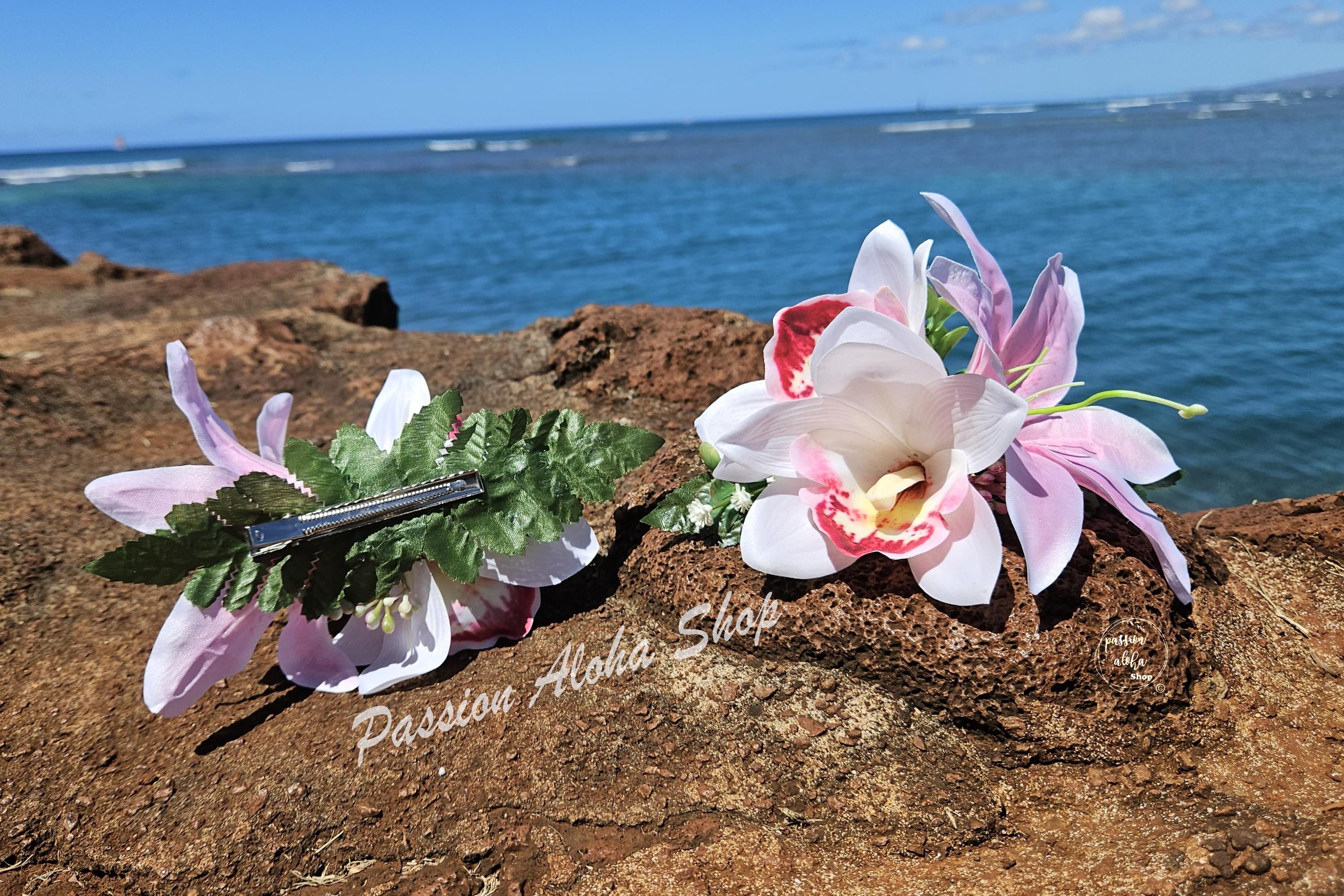 Flower Hair Clips 12 Pcs Hawaiian Tropical Orchid Bohemian Summer Vacation Acces Tropical Orchid Hair Clip Hawaiian Floral Hair Accessory  main image 3