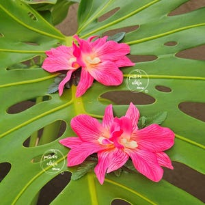 Double Orchid Hair Clip, Tropical Hair Clip, Hawaiian Flower, Fascinator, Silk Flower Hair Clip, Bridal Hair Clip, Beach Party, Pink image 3