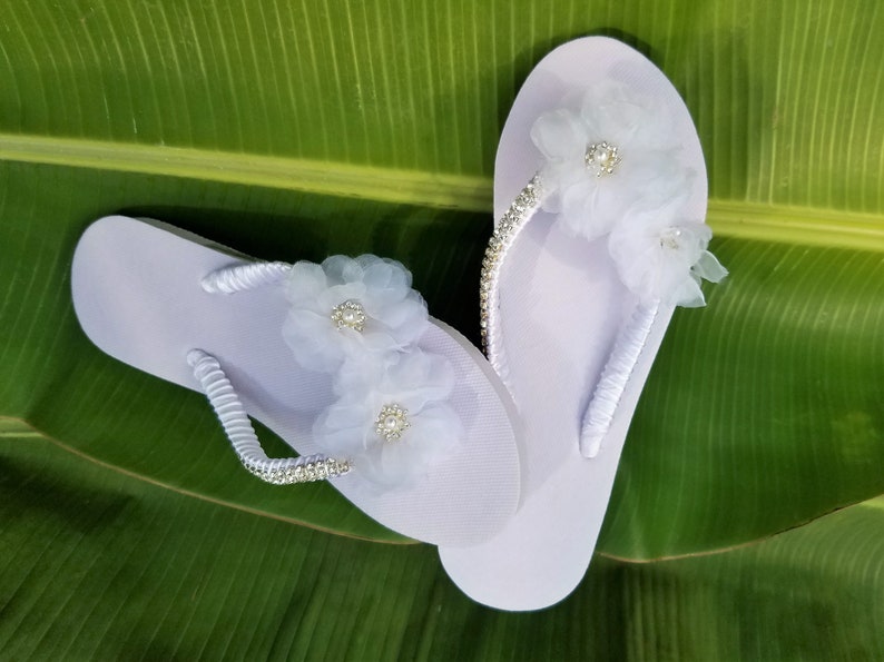 Flower Flip Flops Rhinestone Flip Flops Wedding Shoes | Etsy