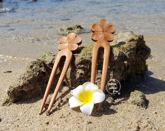 Plumeria Hair Fork, Handmade Hawaiian Hair Stick, Flower Hair Stick, Wooden Hair Fork, 2 Prong Hair Fork, Tropical Hair Fork, Island Gift