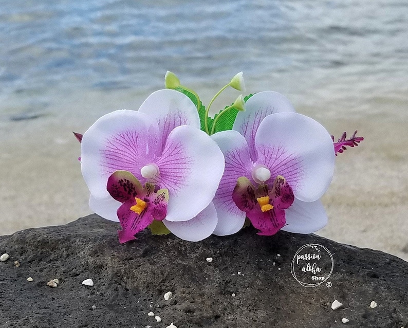 Orchid Hair Comb, Tropical Hair Comb, Hawaiian, Bride Headpiece, Bridesmaid Comb, Bridal, Wedding Hair Comb, Floral, Silk Flower Fascinator 2 - Lilac