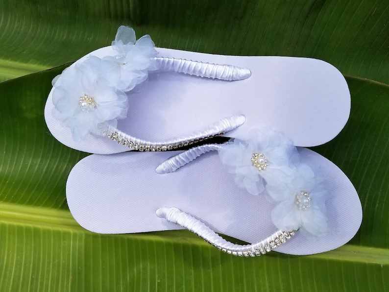Flower Flip Flops Rhinestone Flip Flops Wedding Shoes Etsy