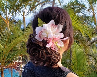 Tropical Hair Clip, Hawaiian Hair Clip, Silk Flower Hair Clip, Bridal Headpiece, Orchid, Lily, Pin Up Hair Flower, Flower Fascinator, Aloha