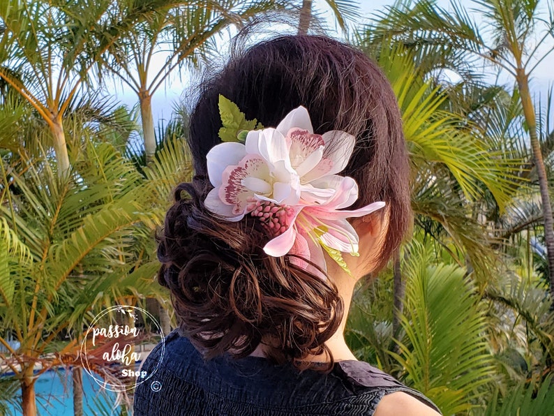 Tropical Hair Clip, Hawaiian Hair Clip, Silk Flower Hair Clip, Bridal Headpiece, Orchid, Lily, Pin Up Hair Flower, Flower Fascinator, Aloha image 1