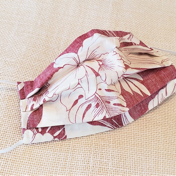 Hawaiian Print Face Mask,Filter Pocket Face Mask, Cotton Face Mask, Pleated Face Mask, Orchid, Fashion Face Mask, Orchid, Buy More Save More