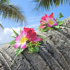 Tropical Flower Hair Clip – Hawaiian Plumeria & Orchid Hair Accessory, Beach Wedding Hair, Handmade Floral Clip, Luau Clip, Gift for Her