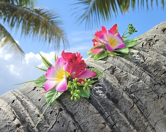Tropical Flower Hair Clip – Hawaiian Plumeria & Orchid Hair Accessory, Beach Wedding Hair, Handmade Floral Clip, Luau Clip, Gift for Her