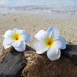 Double Plumeria Hair Clip, Tropical Hair Clip, Bride Headpiece, Wedding Hair Flower, Bridal Headpiece, Beach , Fascinator, Hawaiian, White image 9