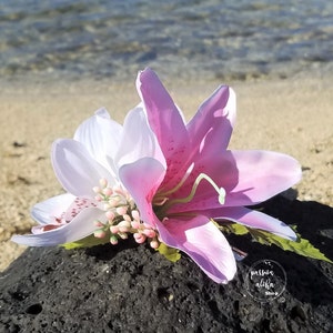 Tropical Hair Clip, Hawaiian Hair Clip, Silk Flower Hair Clip, Bridal Headpiece, Orchid, Lily, Pin Up Hair Flower, Flower Fascinator, Aloha image 6