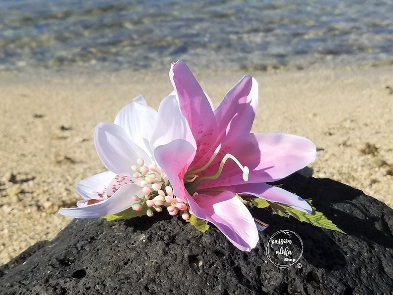 Tropical Hair Clip, Hawaiian Hair Clip, Silk Flower Hair Clip, Bridal Headpiece, Orchid, Lily, Pin Up Hair Flower, Flower Fascinator, Aloha image 6