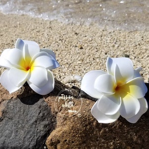 Double Plumeria Hair Clip, Tropical Hair Clip, Bride Headpiece, Wedding Hair Flower, Bridal Headpiece, Beach , Fascinator, Hawaiian, White image 7