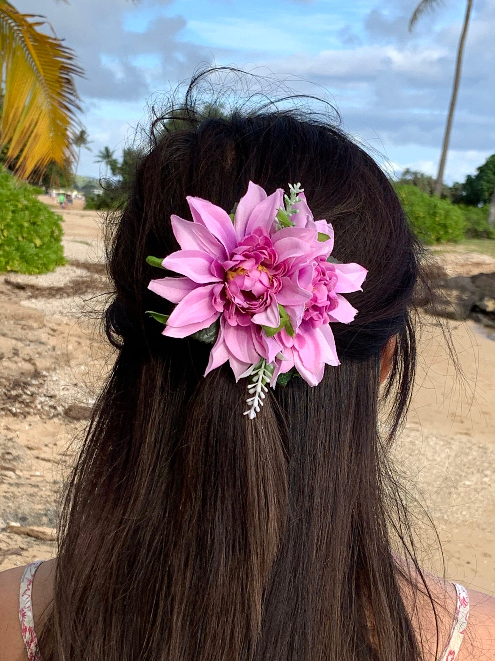 Gardenia púrpura hawaiano flor clip de pelo clip de pelo | Etsy