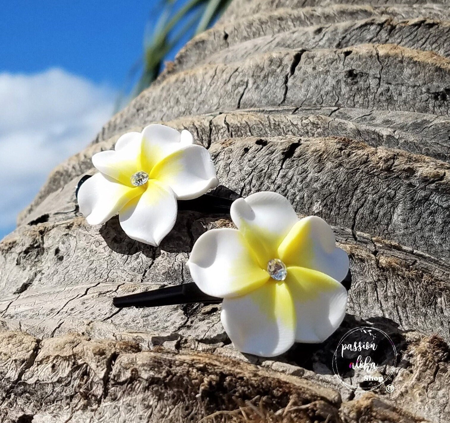 3 Paar Hawaiianische Haarnadeln – Frangipani-Blumen Aus Schaum, Weiß & Rosa, Je 7 Cm
