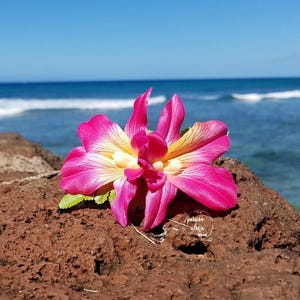 Double Orchid Hair Clip, Tropical Hair Clip, Hawaiian Flower, Fascinator, Silk Flower Hair Clip, Bridal Hair Clip, Beach Party, Pink image 8