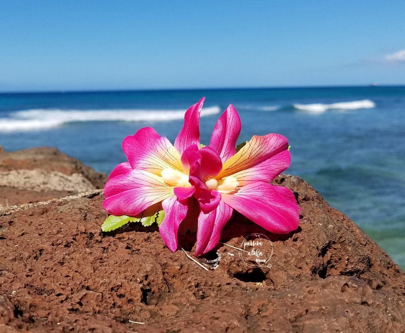 Double Orchid Hair Clip, Tropical Hair Clip, Hawaiian Flower, Fascinator, Silk Flower Hair Clip, Bridal Hair Clip, Beach Party, Pink image 8