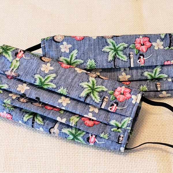 Hawaiian Print Face Mask, Fabric Face Mask, Filter Pocket Mask, Cotton Mask, Dust Mask, Allergy Mask,Travel Mask, Washable Fashion Face Mask