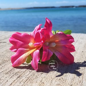 Double Orchid Hair Clip, Tropical Hair Clip, Hawaiian Flower, Fascinator, Silk Flower Hair Clip, Bridal Hair Clip, Beach Party, Pink image 5